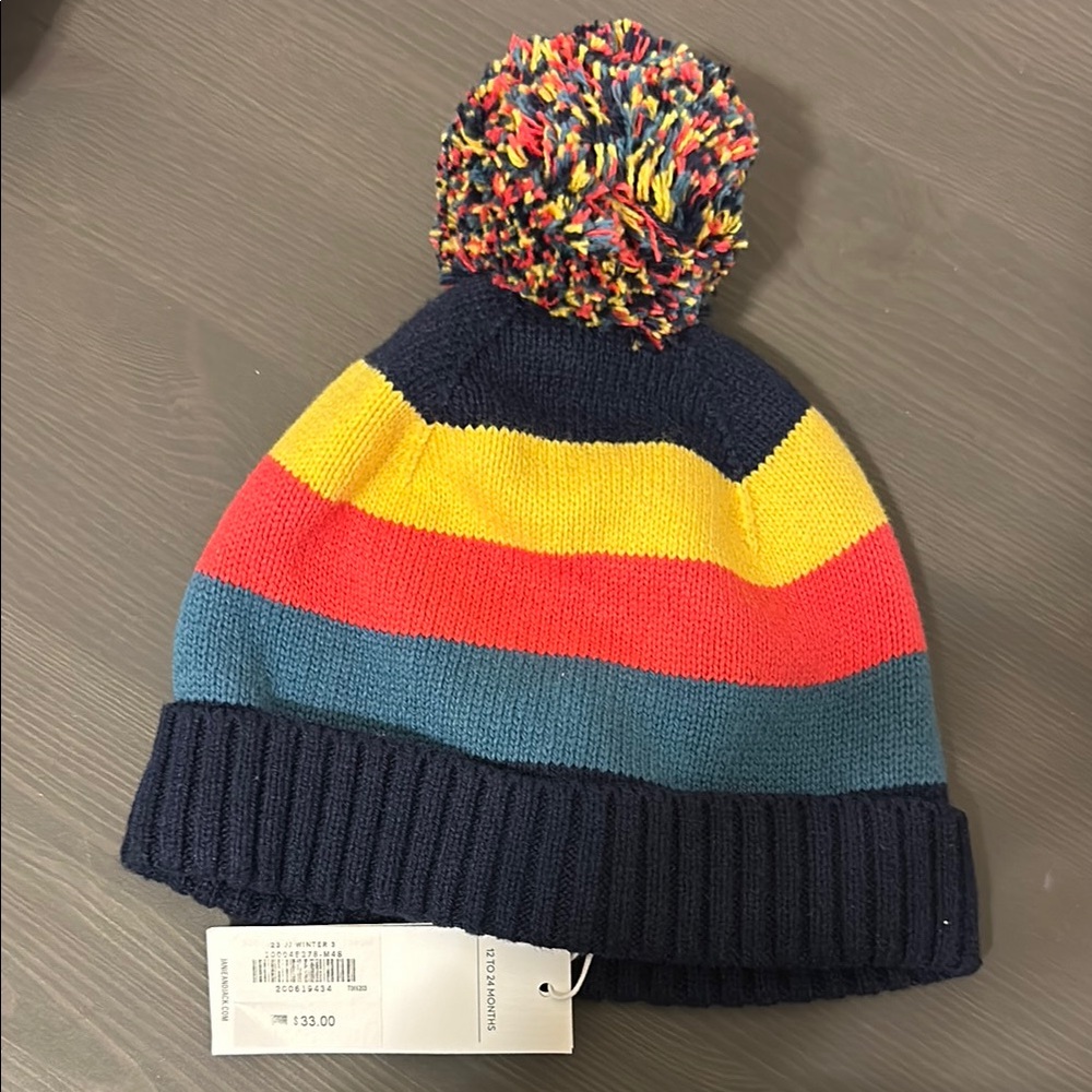Janie & Jack Colorful Striped Beanie with Pom Pom